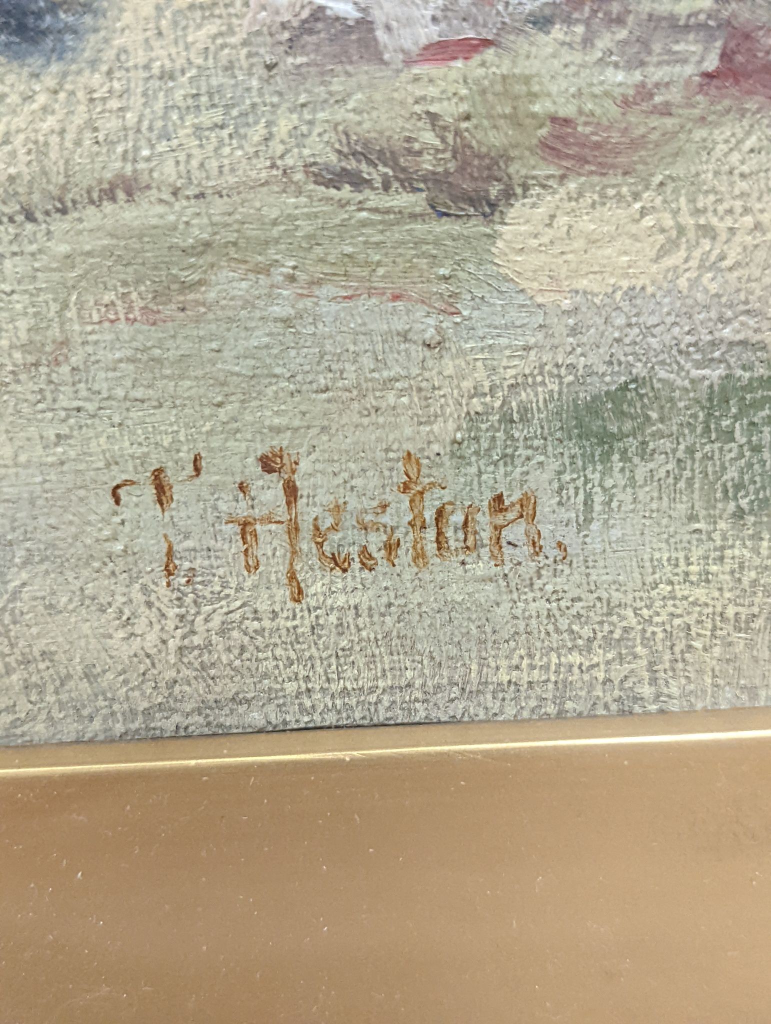 T. Heston, oil on card, Figures on a beach, signed, 24 x 52cm